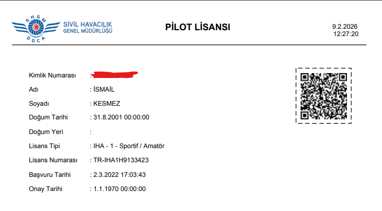 İHA-1 Pilot Lisansı
